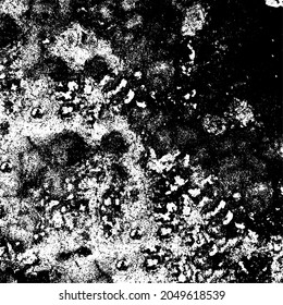 Fondo negro y blanco. Textura de patatas fritas, grietas, arañazos, polvos, suciedad. Superficie monocromática oscura. Patrón vectorial vintage antiguo
