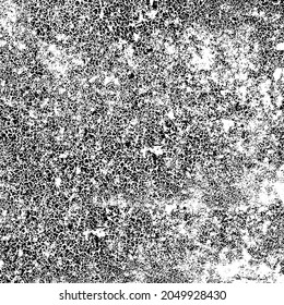 brüchiger Hintergrund, schwarz-weiß. Textur von Chips, Risse, Kratzer, Schellen, Staub, Schmutz. Dunkle monochrome Oberfläche. Altes Vintage-Vektormuster