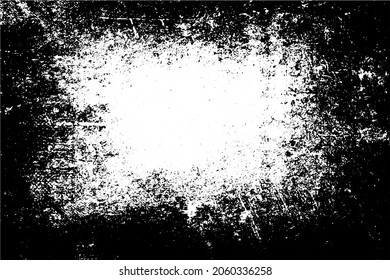 Grunge background black and white. Texture of chips, cracks, scratches, scuffs, dust, dirt. Dark monochrome surface. Old vintage vector pattern
