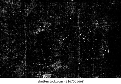 Fondo negro y blanco. Textura de chips, grietas, arañazos, polvo, suciedad. Superficie monocromática oscura. Patrón vectorial vintage antiguo.
