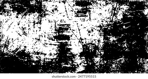 Grunge background black and white. Texture of chips, cracks, scratches, scuffs, dust, dirt. Dark monochrome surface. Old vintage vector pattern