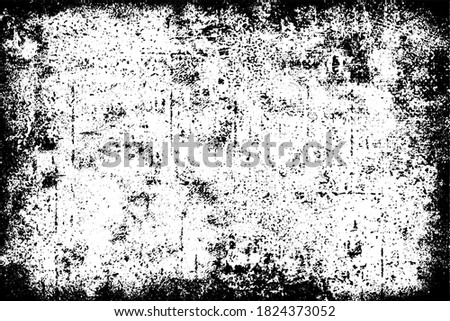 Grunge background black and white. Texture of chips, cracks, scratches, scuffs, dust, dirt. Dark monochrome surface. Old vintage vector pattern	