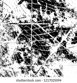 Grunge background black and white. Vector abstract dirty pattern. Monochrome vintage surface in cracks, spots, chips. Gloomy design of an old wall in horror style