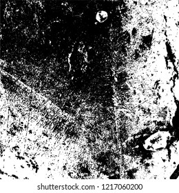Grunge background black and white. Vector abstract dirty pattern. Monochrome vintage surface in cracks, spots, chips. Gloomy design of an old wall in horror style