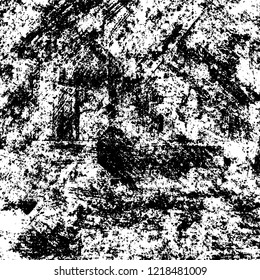 Grunge background black and white. Vector abstract dirty pattern. Monochrome vintage surface in cracks, spots, chips. Gloomy design of an old wall in horror style