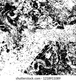 Grunge background black and white. Vector abstract dirty pattern. Monochrome vintage surface in cracks, spots, chips. Gloomy design of an old wall in horror style