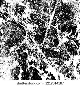 Grunge background black and white. Vector abstract dirty pattern. Monochrome vintage surface in cracks, spots, chips. Gloomy design of an old wall in horror style
