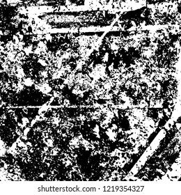 Grunge background black and white. Vector abstract dirty pattern. Monochrome vintage surface in cracks, spots, chips. Gloomy design of an old wall in horror style