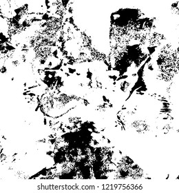 Grunge background black and white. Vector abstract dirty pattern. Monochrome vintage surface in cracks, spots, chips. Gloomy design of an old wall in horror style