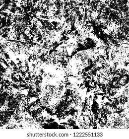 Grunge background black and white. Vector abstract dirty pattern. Monochrome vintage surface in cracks, spots, chips. Gloomy design of an old wall in horror style