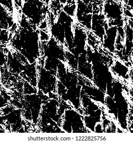 Grunge background black and white. Vector abstract dirty pattern. Monochrome vintage surface in cracks, spots, chips. Gloomy design of an old wall in horror style