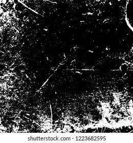 Grunge background black and white. Vector abstract dirty pattern. Monochrome vintage surface in cracks, spots, chips. Gloomy design of an old wall in horror style