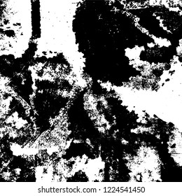 Grunge background black and white. Vector abstract dirty pattern. Monochrome vintage surface in cracks, spots, chips. Gloomy design of an old wall in horror style