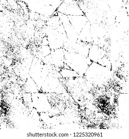 Grunge background black and white. Vector abstract dirty pattern. Monochrome vintage surface in cracks, spots, chips. Gloomy design of an old wall in horror style
