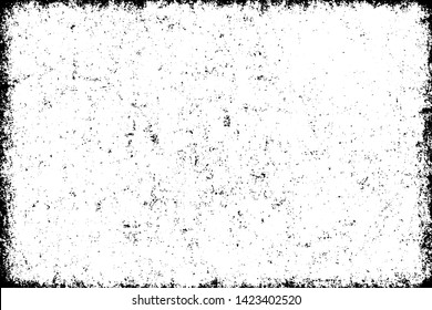 Grunge background black and white. Vector city texture dark. Abstract pattern of cracks, dust, dirt. Old worn surface of destruction. Corrosion covered wall