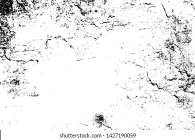 Grunge background black and white. Vector city texture dark. Abstract pattern of cracks, dust, dirt. Old worn surface of destruction. Corrosion covered wall