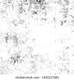 Grunge background black and white. Vector city texture dark. Abstract pattern of cracks, dust, dirt. Old worn surface of destruction. Corrosion covered wall