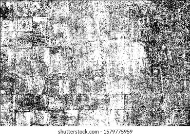 Grunge background black and white. Vector city texture dark. Abstract pattern of cracks, dust, dirt. Old worn surface of destruction. Corrosion covered wall