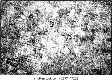 Grunge background black and white. Vector texture of scratches, chips, cracks. Monochrome gloomy pattern of the old surface