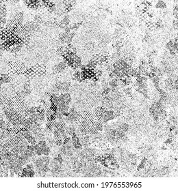 Grunge background black and white. Vector city texture dark. Abstract pattern of cracks, dust, dirt. Old worn surface of destruction. Corrosion covered wall
