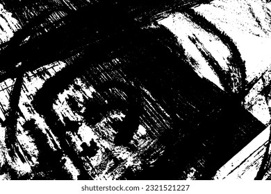 Grunge background is black and white. Vector texture of dirt, dust, chips, cracks. Chaotic vintage city wall template. Noise, debris on the surface