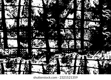El fondo negro y blanco es negro. Textura vectorial de suciedad, polvo, chips, grietas. Plantilla caótica vintage de la muralla de la ciudad. Ruido, escombros en la superficie
