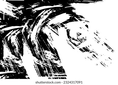 Grunge background is black and white. Vector texture of dirt, dust, chips, cracks. Chaotic vintage city wall template. Noise, debris on the surface
