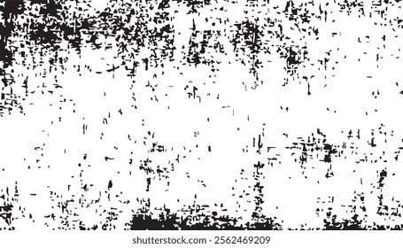 Grunge background. Black and white vector. Abstract texture of dust, dirt, stains. Grunge overlay layer. Distressed texture. Rough, scratch, splatter grunge pattern.