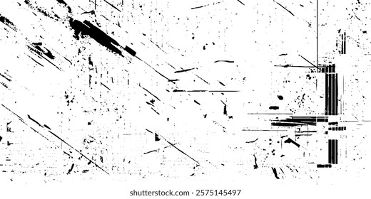 Grunge background black and white. Vector abstract dirty pattern. Monochrome vintage surface in cracks, spots, chips. Gloomy design of an old wall in horror style