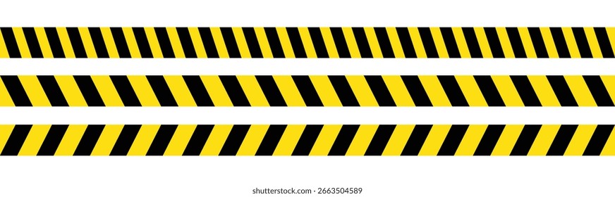 Fondo grunge línea amarilla negra. Conjunto de Vectores de cinta de precaución amarillo y negro: rayas de peligro diagonales para advertencia de construcción, línea de policía y diseño de barrera de seguridad.

