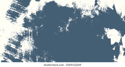 Grunge background with blue brush stroke. Hand drawn grainy texture, vintage template for design. Old damaged background for texture overlay, abstract pattern. Vector illustration