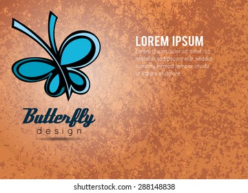 Grunge background with blue butterfly