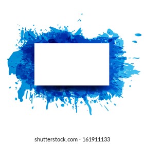 Grunge background with blue splash and place for your text. Vector illustration.