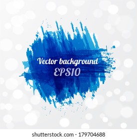 Grunge background with bright blue splash. Vector illustration 
