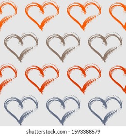 Grunge background with bright colors hearts and spay paint Vector image. Simple hearts seamless vector pattern. Valentines day background. Vector illustration.