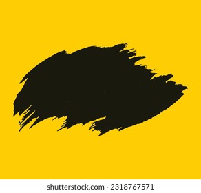 Grunge background. Brush black paint ink stroke yellow background. Vector illustration. hand-drawn illustration background