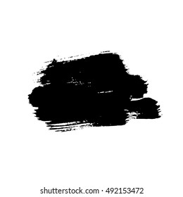 Grunge background brush stroke, isolated black on white. Abstract sketch to create border. Paint design template. Smear texture for banner. Dirty old effect. Print copy space. Vector illustration