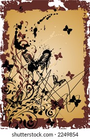 grunge  background with butterflies