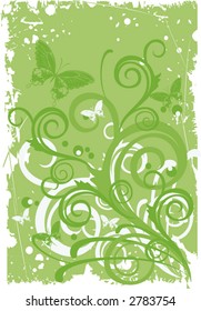 grunge background with butterflies - vector