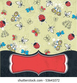 grunge background with  butterflies, vector illustration