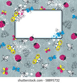 grunge background with  butterflies, vector illustration