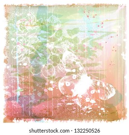 grunge background with butterfly and flowers