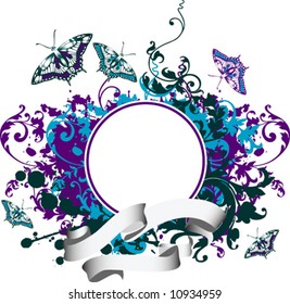 Grunge background with butterfly. Vector illustration.