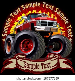 Grunge background with cartoon monster truck. Available EPS-10 vector formats separated by groups and layers for easy edit 