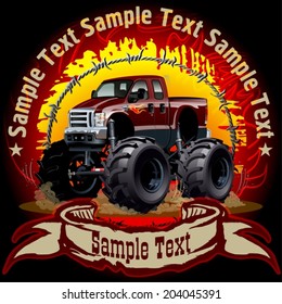 Grunge background with cartoon monster truck. Available EPS-10 vector format separated by groups and layers with transparency effects for one-click repaint 