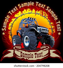 Grunge background with cartoon monster truck. Available EPS-10 vector format separated by groups and layers with transparency effects for one-click repaint 