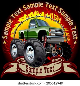 Grunge background with cartoon monster truck. Available EPS-10 vector format separated by groups and layers with transparency effects for one-click repaint 