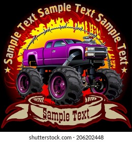 Grunge background with cartoon monster truck. Available EPS-10 vector format separated by groups and layers with transparency effects for one-click repaint 