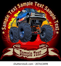 Grunge background with Cartoon Monster Truck. Available EPS-10 vector format separated by groups and layers with transparency effects for one-click repaint 