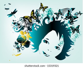 grunge background with child